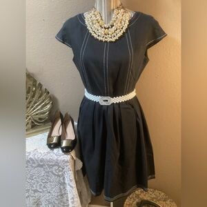 SOHO MIDI BLACK DRESS W/White Stitches